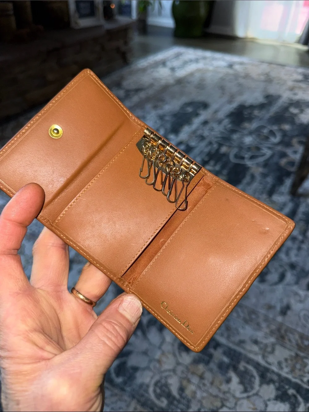 Christian Dior Black Card & Key Holder with Tan Trim